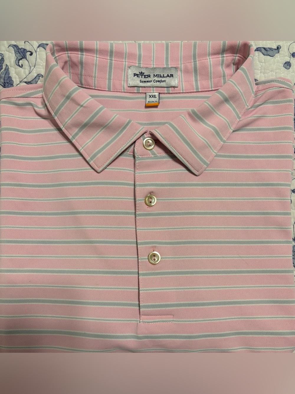 Peter Millar Summer Comfort Performance Polo Men’s XXL Pink Gray Stripe Pique